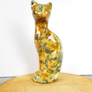 Vintage Cat Figure Decoupage 10" Porcelain Joan Baker